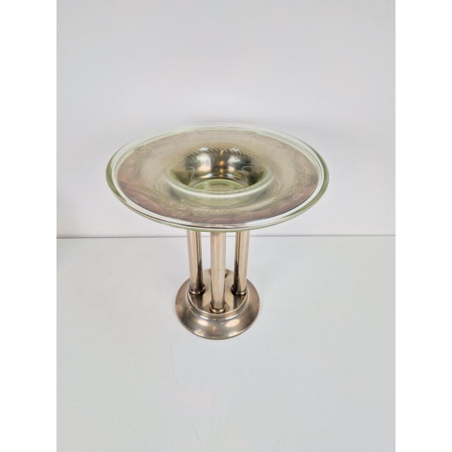 1930s Art Deco Silver Plated Metal Centerpiece with Glass Bowl, 1930s For Sale - Image 5 of 14
