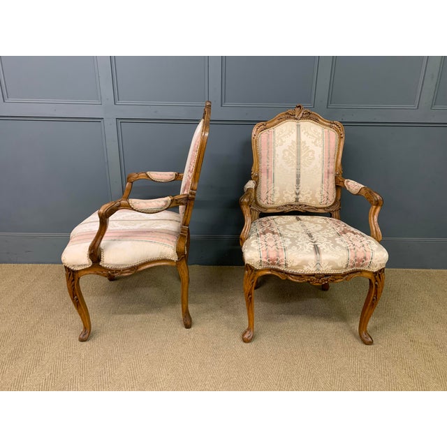 French Carved Walnut Armchairs, 1910, Set of 2 For Sale - Image 4 of 16