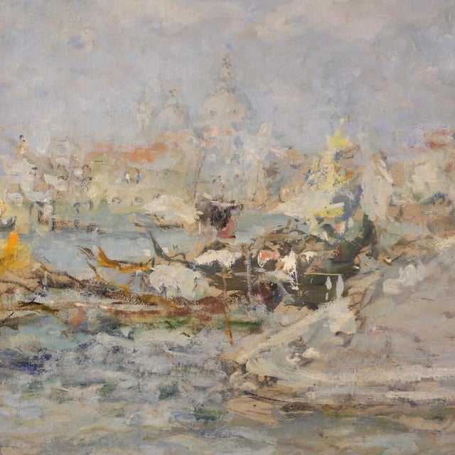 Luigi Mantovani, View of Venice with the Doge's Palace, 1920, Oil on Canvas For Sale - Image 15 of 16