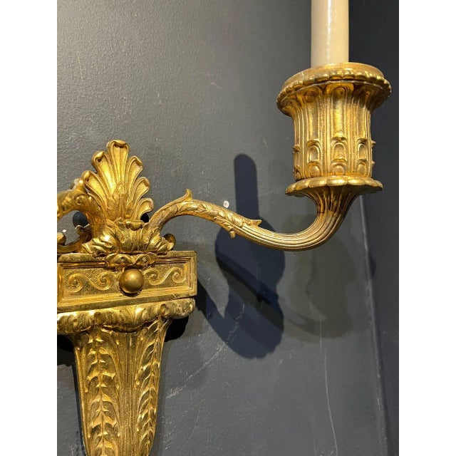 Neoclassical 1930's Gild Bronze Sconces - a Pair For Sale - Image 3 of 7