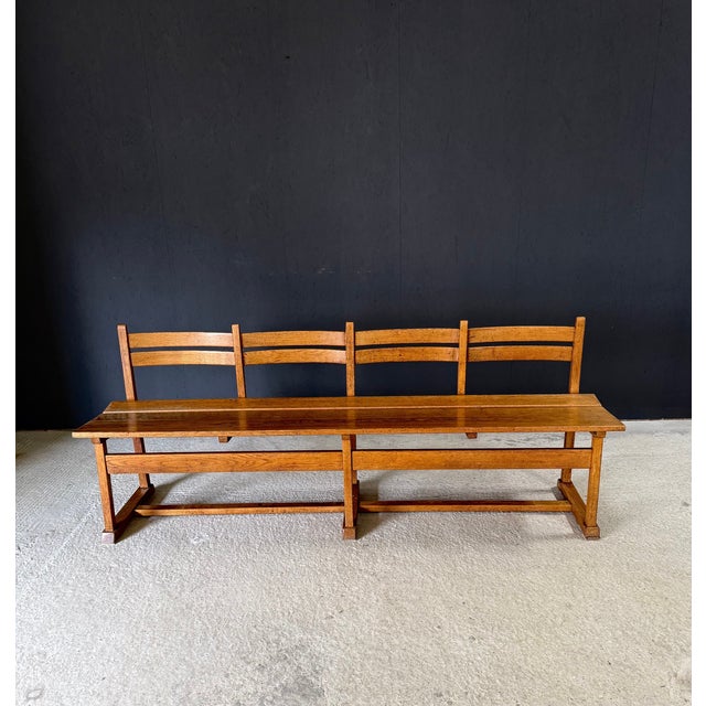 Mid-Century Handcrafted Oak 4-Seater Bench, Belgium, 1950s For Sale - Image 4 of 18
