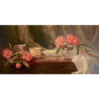 Cut Glass III by Marsha Whitesides Piper | Oil on Linen Panel Still life with flowers and a cup For Sale