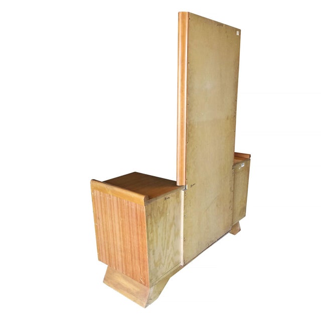 1940s Mid-Century Combed Wood Vanity W/ Stool by Paul Frankl for Brown Saltman, Attributed For Sale - Image 9 of 10