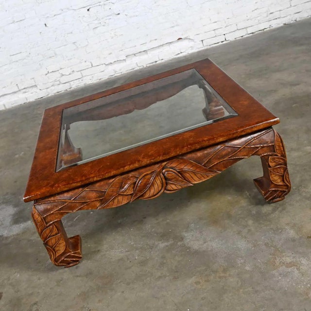 Coffee Vintage Chinoiserie Ming Style Chow Leg Carved Square Coffee Table by Casa Bique Ltd & Attr to Robert Marcius For Sale - Image 8 of 13