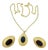 Etruscan Revival Style Leslie Block Necklace & Clip Earrings Set Black & Gold Vintage For Sale