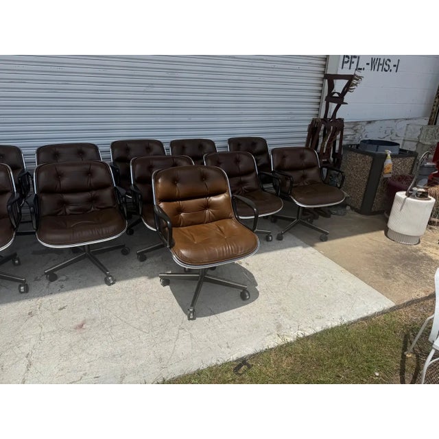 11 Executive Armchairs by Charles Pollock for Knoll Brown Leather For Sale In Houston - Image 6 of 9
