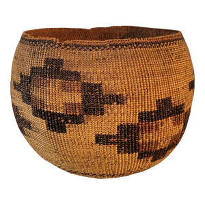 1930s Hand Woven Basket W/Geometric Motif