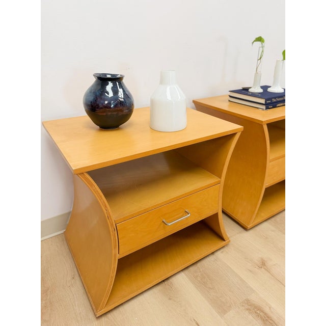 Unique Curved Hourglass Double Sided Nightstand Pair Vintage Accent Post Modern For Sale - Image 17 of 17