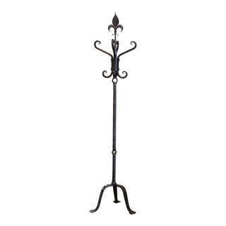 Early 20th Century French Forged Wrought Iron Coat Rack Signed Dated 1927 For Sale