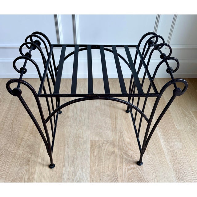 Vintage French Hand Forged Wrought Iron Vanity Bench For Sale - Image 10 of 10