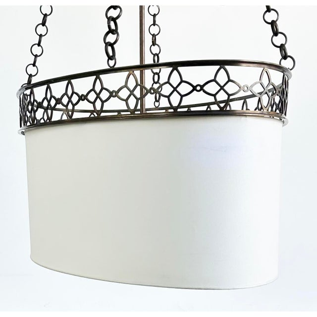 Modern Oval Thomas Pheasant Baker Chandelier, Bronze Chain, Canopy, Italy, 52" to 70"h For Sale - Image 3 of 18