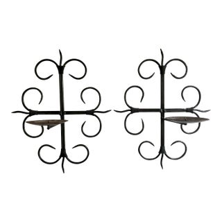 Wrought Iron Wall Sconces Candle Holders - Set of 2 For Sale