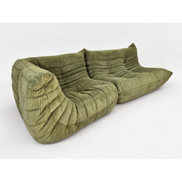 2010s Olive Togo 2-Seater Sofa and Corner Seat by Michel Ducaroy for Ligne Roset, 2019, Set of 2 For Sale - Image 5 of 18