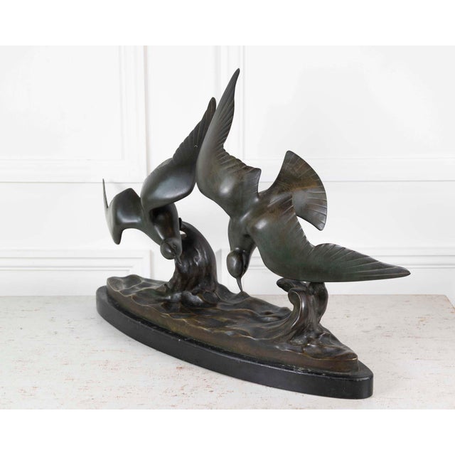 Bronze Mid 20th Century J.B. Léonard, Two Seagulls in Flight, Art Deco Bronze Sculpture For Sale - Image 8 of 12