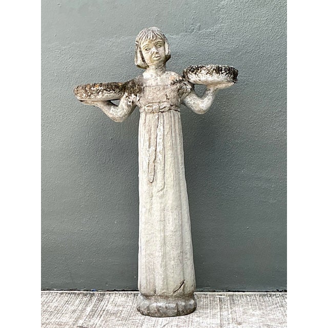 Vintage Stone Garden Figure With Bowls For Sale - Image 12 of 12