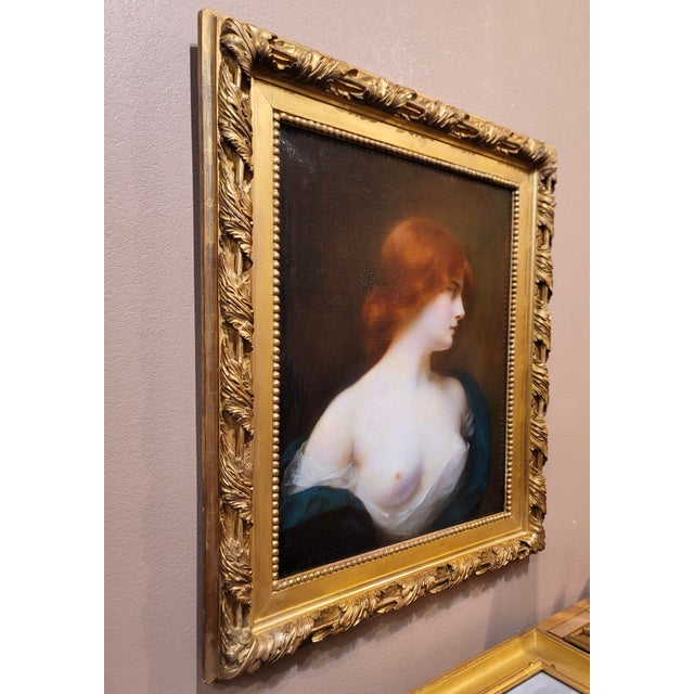 Red Henri Rondel -Portrait of a Seminude Red Haired Beauty-19th Century Oil Painting For Sale - Image 8 of 10