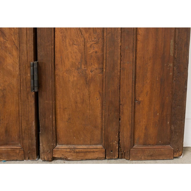 Brown Pair of Rustic 19th C. French Walnut Bifold Wood Doors 9 Ft For Sale - Image 8 of 18