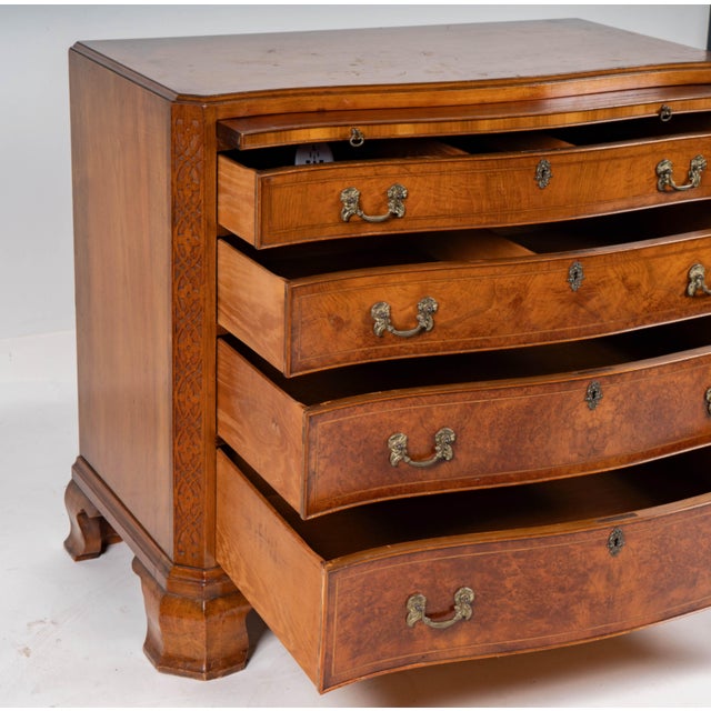 English Vintage Chippendale-Style Serpentine Chest With Hidden Writing Drawer, C. 1940s For Sale - Image 3 of 14