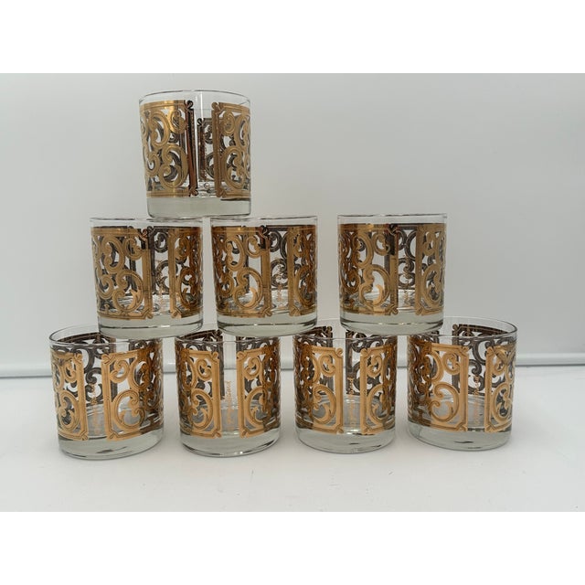 Set of 16 signed vintage Georges Briard 22K gold glassware. Bold gold raised decoration - 1960's Mid Century. 8 each -...