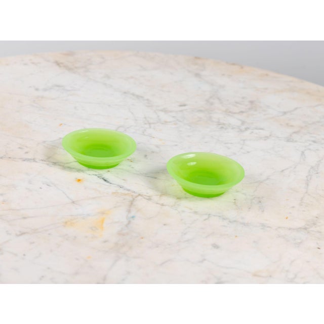 Opaline Lime Green Glass Vase and Dish, France 1920s For Sale - Image 12 of 12