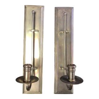 Pair of Vintage Heavy Brass Candle Wall Sconces For Sale
