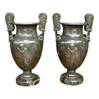 Circa 1850 Italian Neoclassical Bronze Grand Tour Urns, Pair For Sale