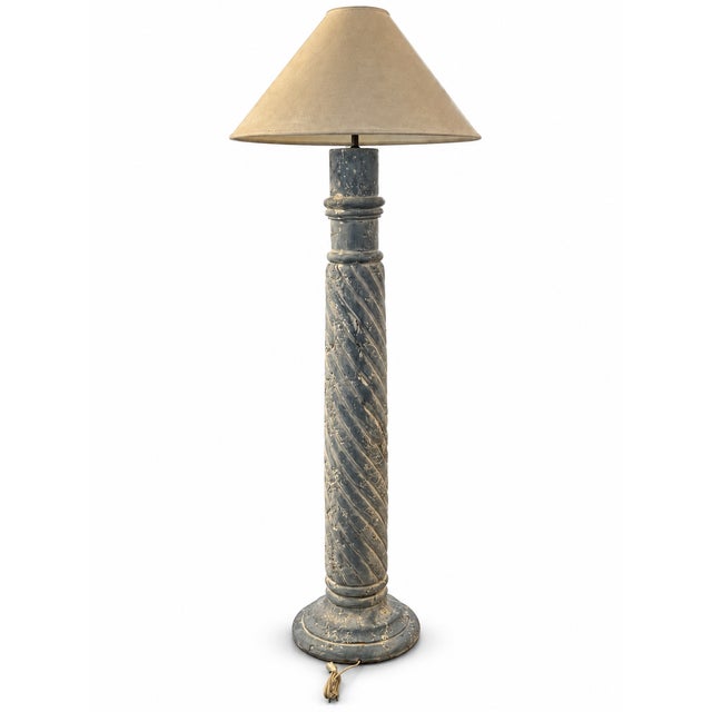 1980s Postmodern Blue-Gray Twisted Column Floor Lamp With Cream Empire Shade For Sale In Las Vegas - Image 6 of 14