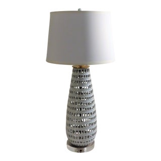 Blanc De Chine Porcelain Lamp With Brass Hardware & Shade by C. Damien Fox For Sale