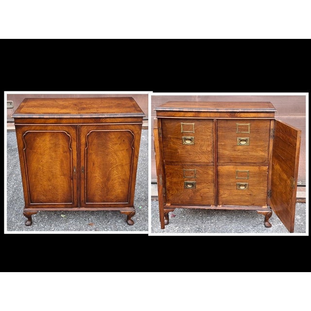 An amazing, rare George III Style Walnut Double Door , Four Drawer Filing Side Cabinet with functional lock and Key....