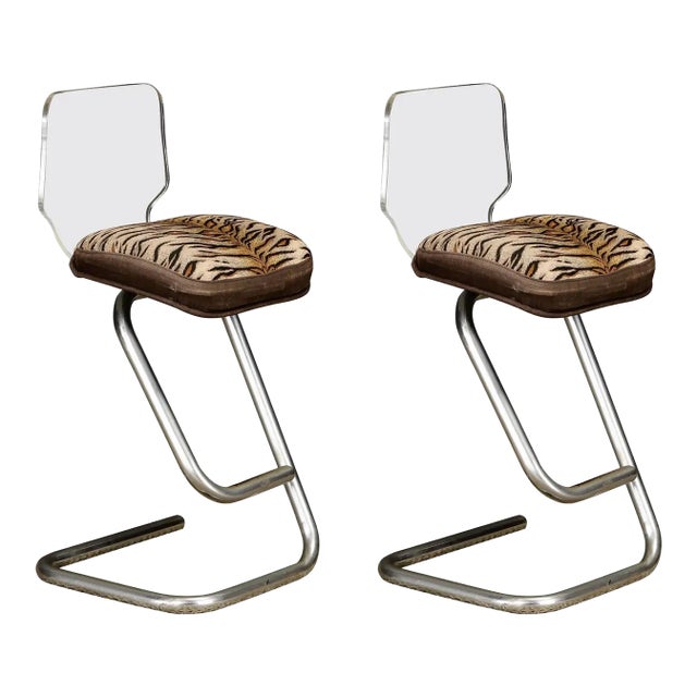 Pair of Lucite and Chrome Barstools by Luigi Bardini for Miniforms Italy, 1970s For Sale