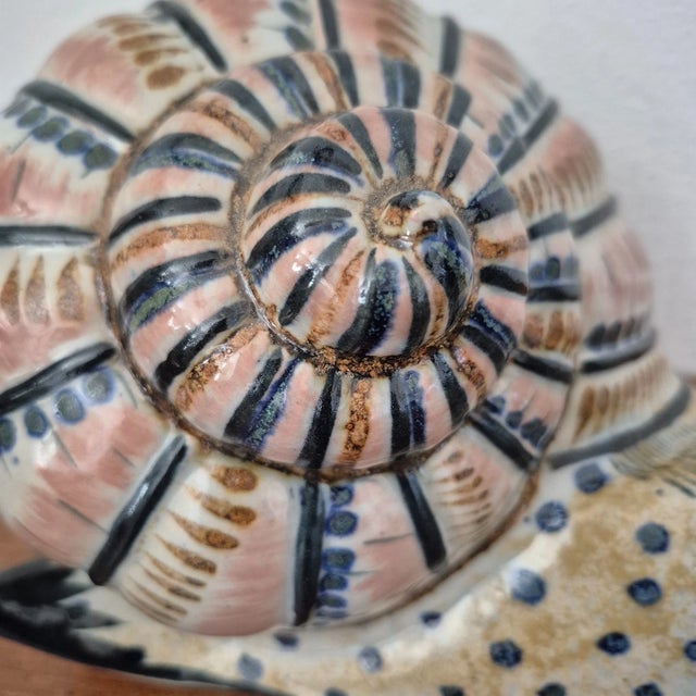 Vintage Tonala Mexico Extra Large Hand Painted Pottery Snail Figurine For Sale - Image 4 of 11