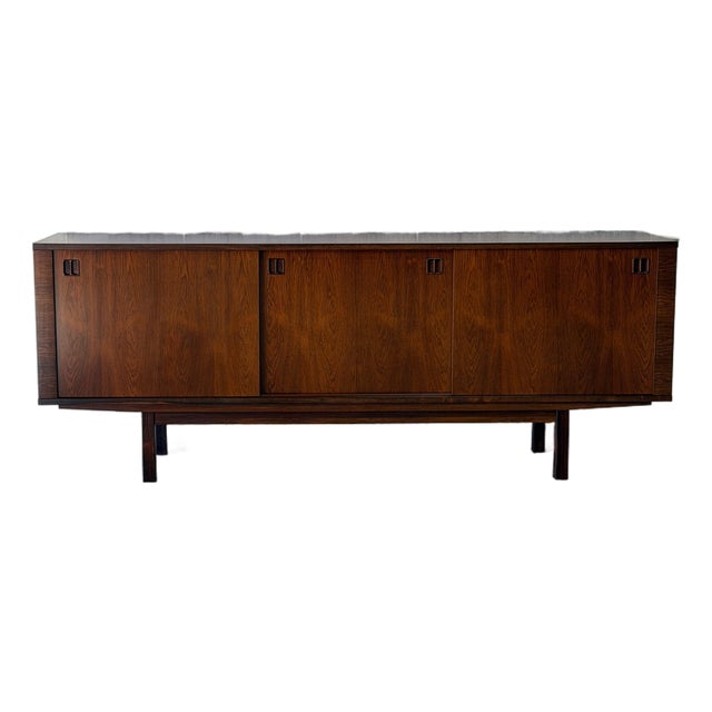 Rosewood Sideboard Long Sliding Door Credenza Denmark Mid-Century Modern 1960s For Sale