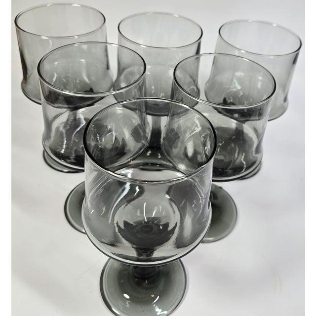 Mid-Century Modern Smoky Grey Mid-Century Goblets- Set of Six For Sale - Image 3 of 12