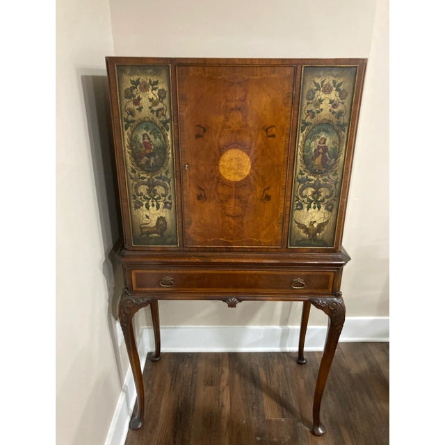 English 19th Century Burl Walnut and Satinwood High Chest With Hand Painted Door Panels For Sale - Image 9 of 9