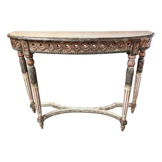 Louis XVI Style Carved Wooden Demilune Console Table For Sale