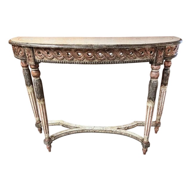 Louis XVI Style Carved Wooden Demilune Console Table For Sale