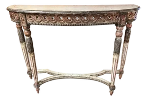 Louis XVI Style Carved Wooden Demilune Console Table