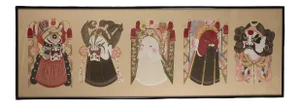 Large Wall Hanging Chinese Mixed Media of 5 Ceremonial Diety Masks, 20th Century