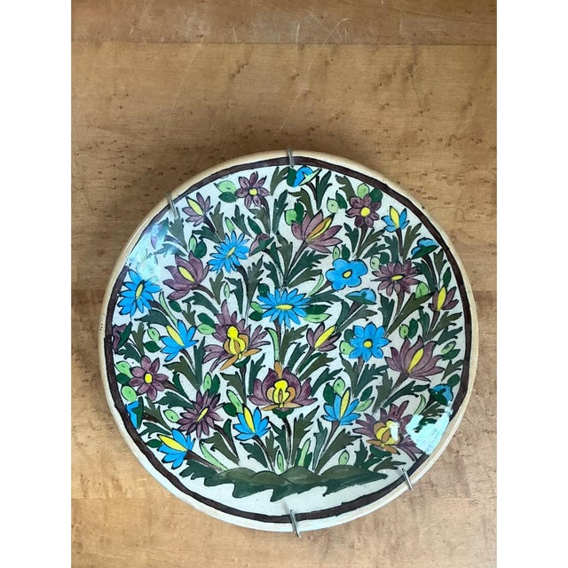 Ceramic Vintage Hand-Painted Floral Ceramic Plate For Sale - Image 7 of 12