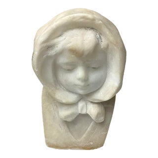 Late 19th Century Small Carved Alabaster Bust of a Young Girl For Sale