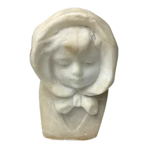 Late 19th Century Small Carved Alabaster Bust of a Young Girl