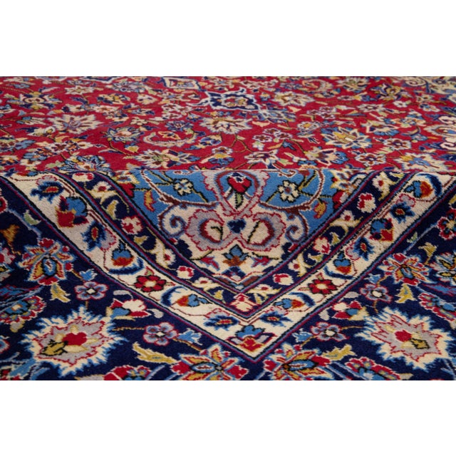Red Vintage Handmade Kashan Red Wool Rug With Medallion Motif - 9'9'' x 14'3''. For Sale - Image 8 of 10