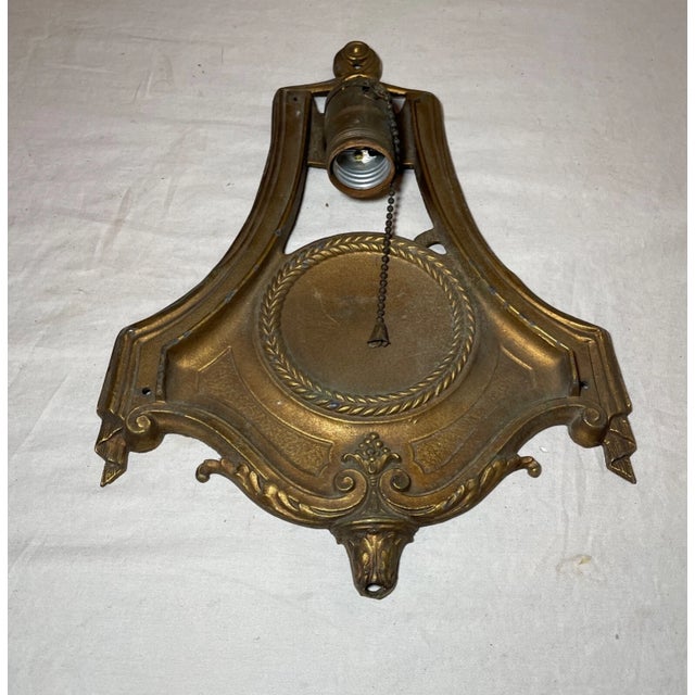 Art Deco Antique Ornate Art Deco Gold Gilt Cast Iron Wall Mount Electric Sconce Fixture For Sale - Image 3 of 10
