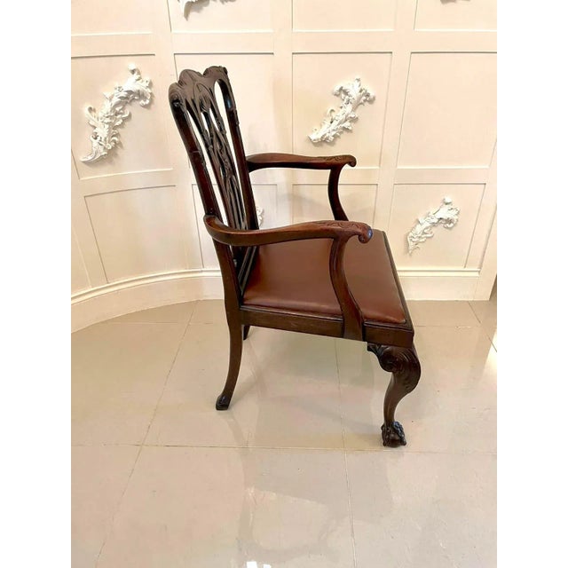 Antique Victorian Carved Mahogany Desk Chair For Sale - Image 14 of 16