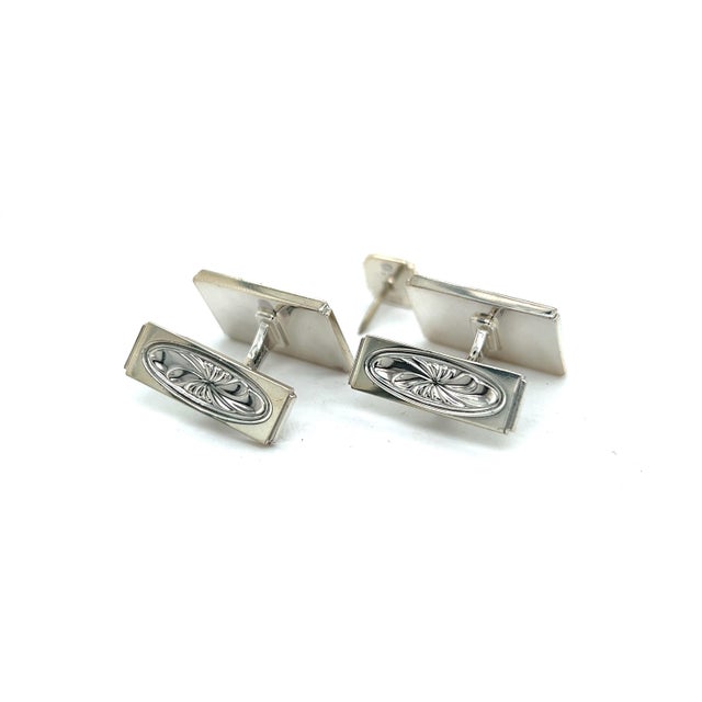 Traditional 1990s Pair of Georg Jensen Estate Mens Cufflinks Set with Tie Pin Without Back of Tie Pin For Sale - Image 3 of 8