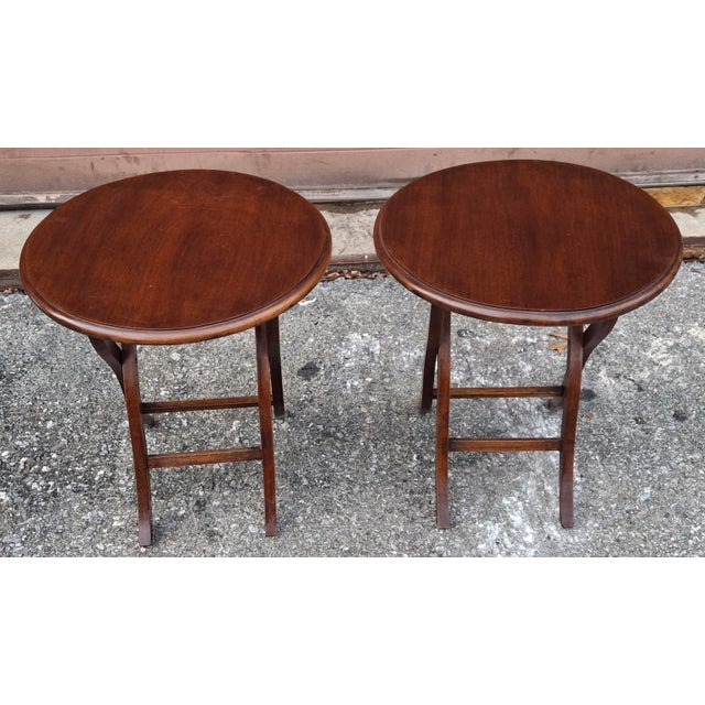 Brown Pair Late 20th Century Folding-Form Mahogany Butler Wine Tables or Candle Stands For Sale - Image 8 of 11