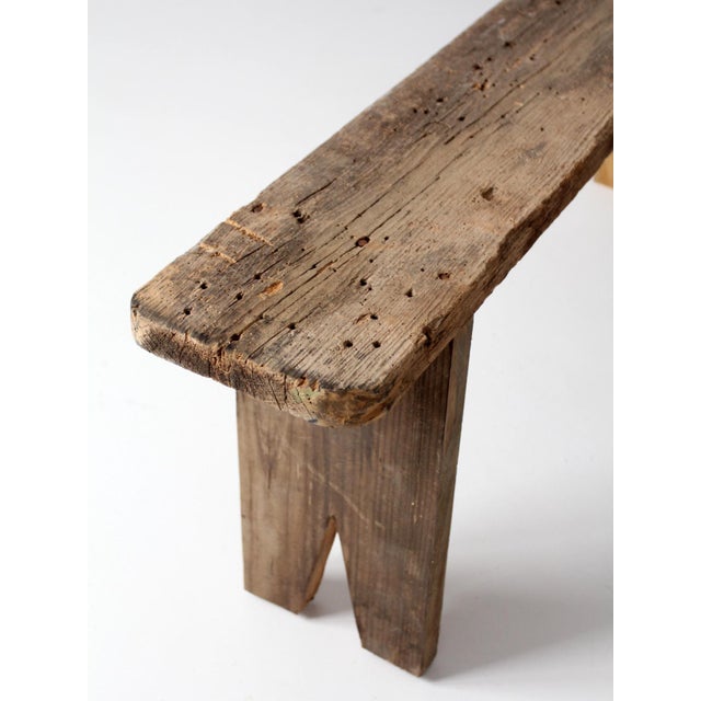 Antique Primitive 9-Foot Wood Bench For Sale - Image 9 of 18