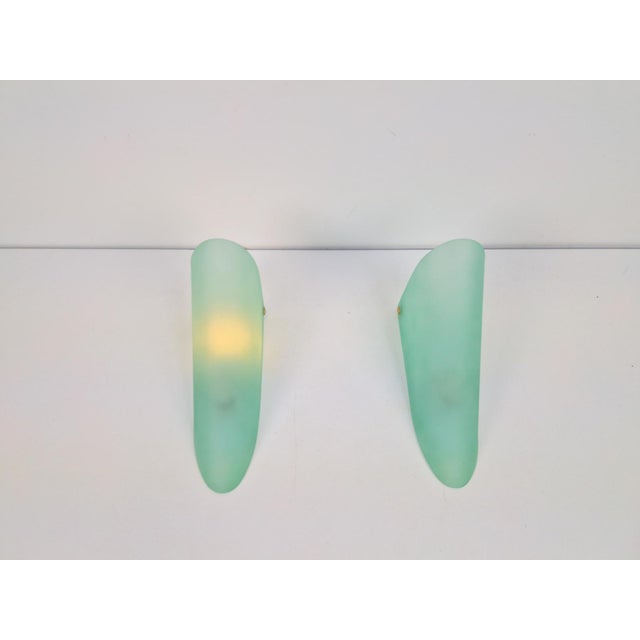 Vintage Triangular Conical Wall Sconces in Green Frosted Glass, 1990s, Set of 2 For Sale - Image 6 of 15