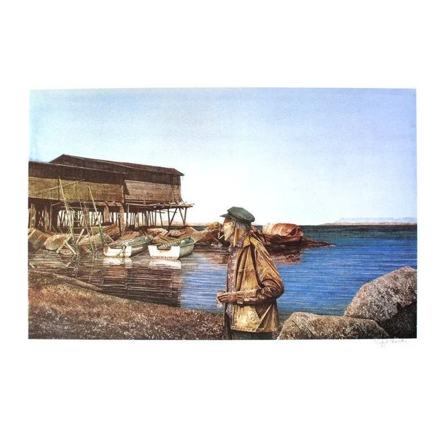 Contemporary 1988 Dwight Baird 'Restless, Newfoundland' Outsider Art Blue,Brown USA Offset Lithograph For Sale - Image 3 of 3