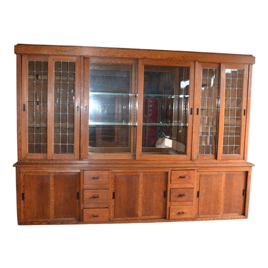 Large Art Deco Oak Display Cabinet. For Sale